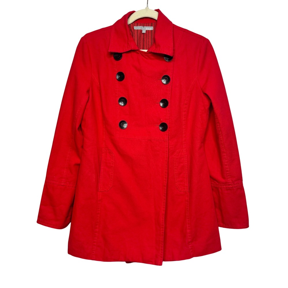 Etam Red Double Breasted Coat Jacket Cotton Blend Women's Stylish Outerwear‎